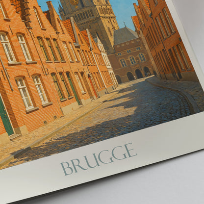 Bruges Travel Poster | Belgium Street Scene Art Print | Historic Belfry of Bruges Wall Art | European City Decor