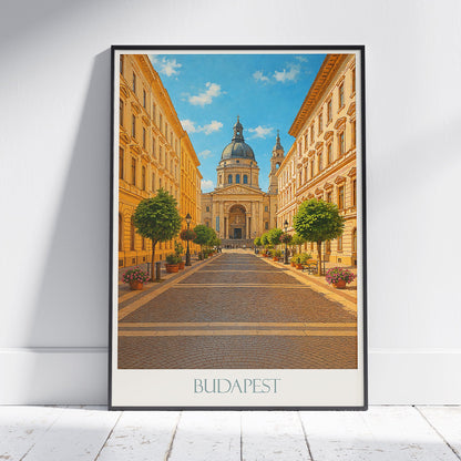 Budapest Travel Poster | St. Stephen's Basilica Art Print | Hungary Cityscape Wall Art | European Home Decor Gift