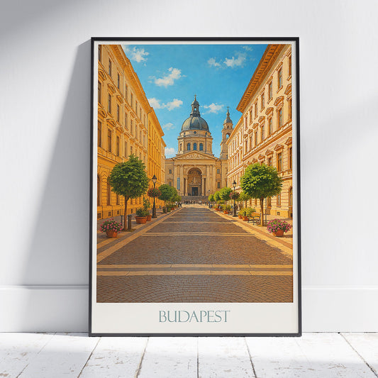 Budapest Travel Poster | St. Stephen's Basilica Art Print | Hungary Cityscape Wall Art | European Home Decor Gift