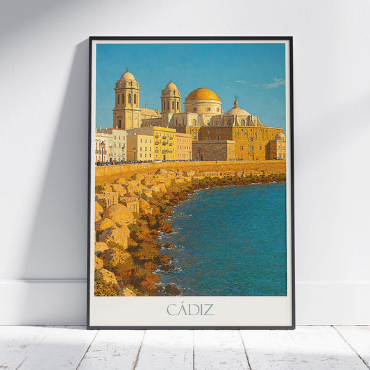 Cadiz Travel Poster ~ Cadiz Cathedral Golden Dome Print | Spain Wall Art Decor