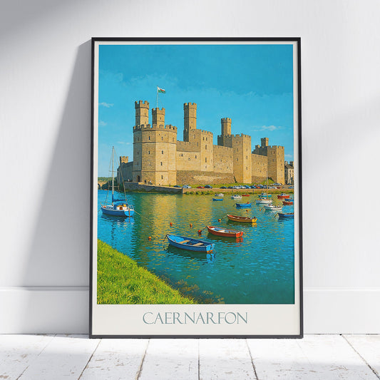Caernarfon Castle Travel Poster | Wales Art Print | Historic UK Landmark Wall Decor | Welsh Vacation Gift
