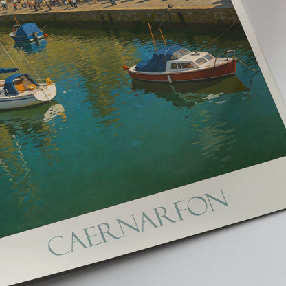 Caernarfon Castle Travel Poster, Wales Historic Landmark ~ Welsh Harbor Art Print & Home Decor | UK Travel Gift
