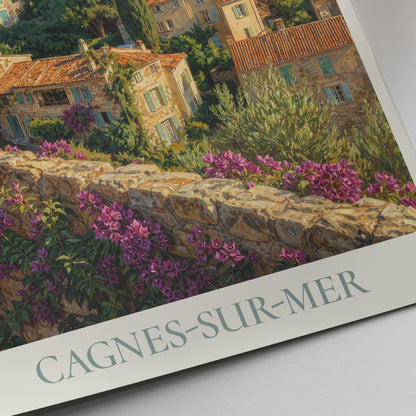 Cagnes-sur-Mer French Riviera Travel Poster: Château Grimaldi and Haut-de-Cagnes Art Print