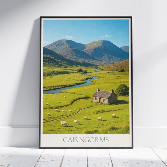 Cairngorms Travel Poster, Scottish Highlands Landscape Print | Scotland Painted Wall Art | UK Nature Home Decor Gift