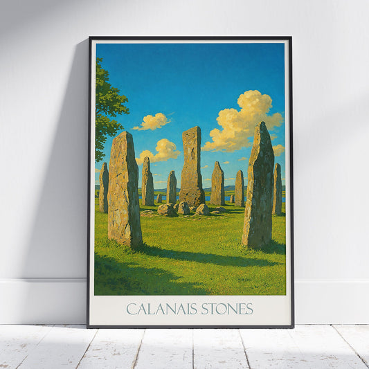 Callanish Stones Travel Poster, Ancient Standing Stones | Isle of Lewis Scotland Art Print | Neolithic Home Decor