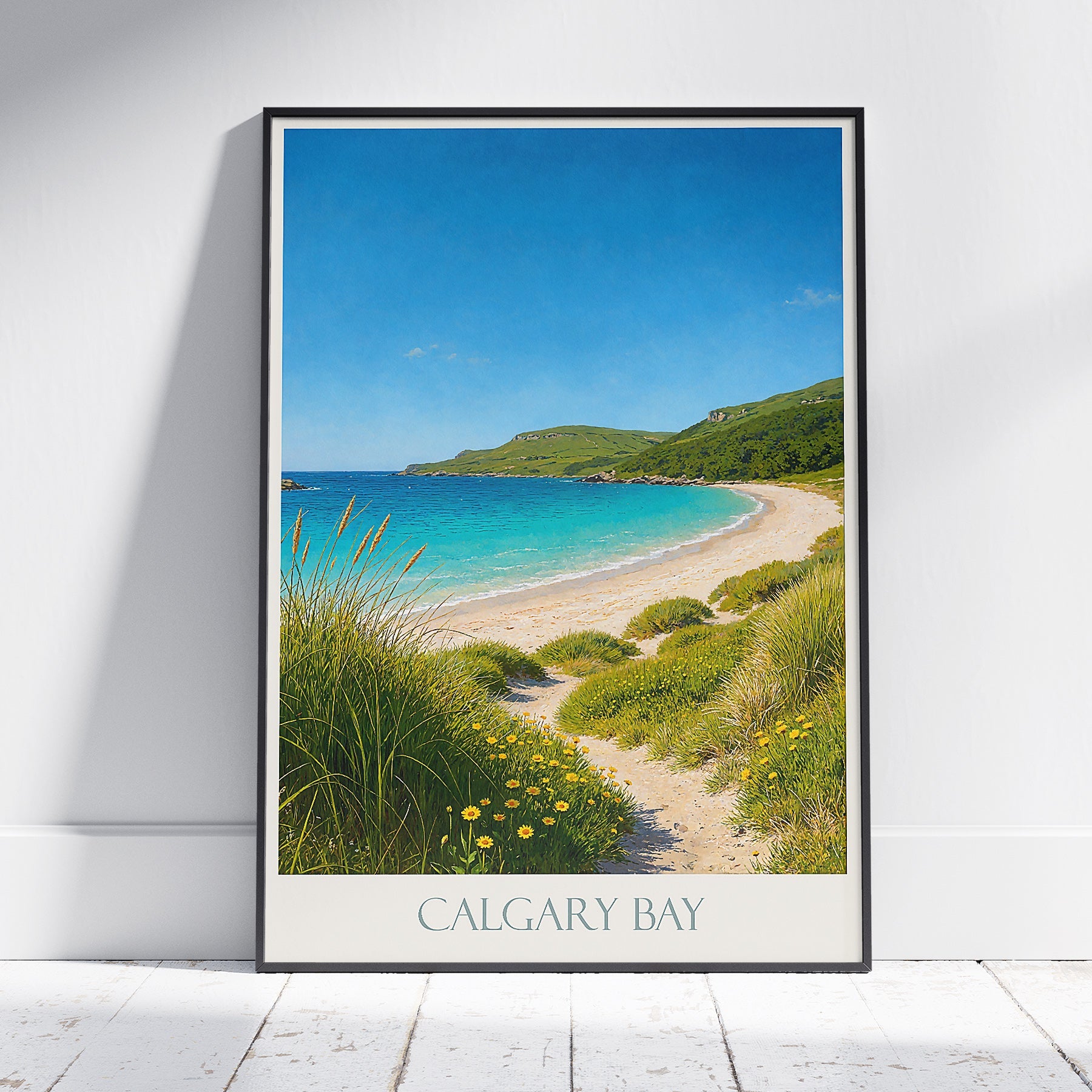 Calgary Bay Travel Poster, Isle of Mull Scotland ~ Serene Beach Art Print | Retro Coastal Home Decor