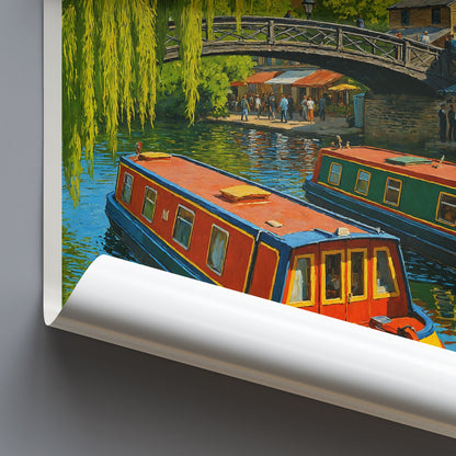 Camden Regent's Canal London Art Print | Colorful Narrowboats Poster | British Travel Wall Decor & Unique Gift