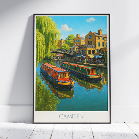 Camden Regent's Canal London Art Print | Colorful Narrowboats Poster | British Travel Wall Decor & Unique Gift