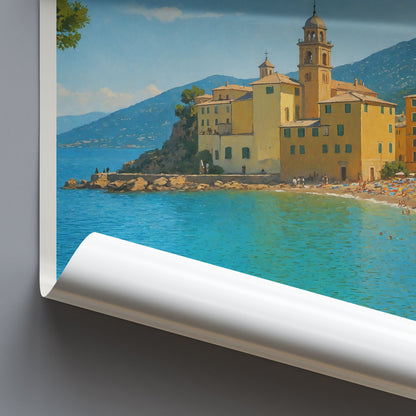 Camogli Travel Poster | Italian Riviera Art Print | Vibrant Coastal Village Wall Decor | Italy Beach Art