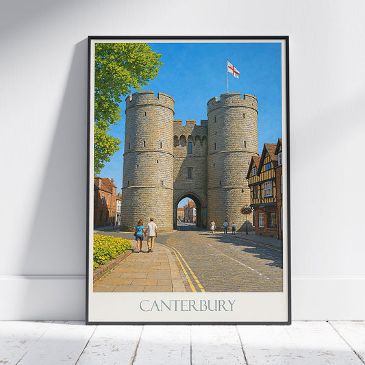 Canterbury Travel Poster | Westgate Towers England Art Print | Historic UK Landmark Decor | Cityscape Wall Art