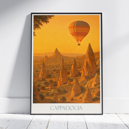 Cappadocia Travel Poster, Hot Air Balloon Sunrise Art | Turkey Landscape Print | Unique Home Decor & Gift