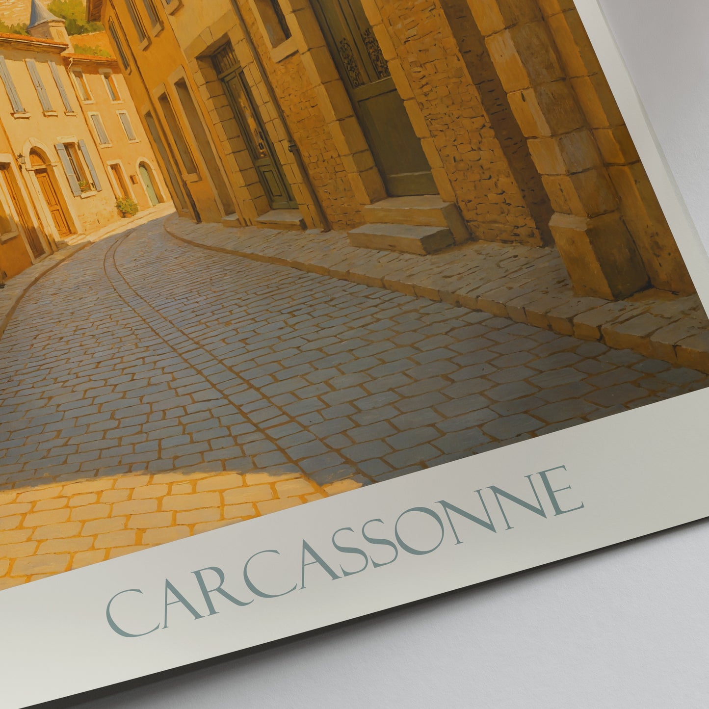 Carcassonne Occitanie Travel Poster: Cité de Carcassonne Medieval Street and Gatehouse Art Print