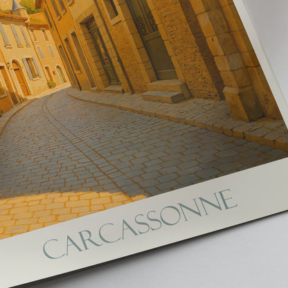 Carcassonne Occitanie Travel Poster: Cité de Carcassonne Medieval Street and Gatehouse Art Print
