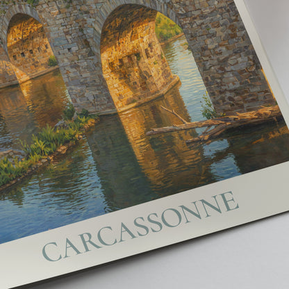 Carcassonne Occitanie Travel Poster: Cité de Carcassonne & Pont Vieux Painted Art Print