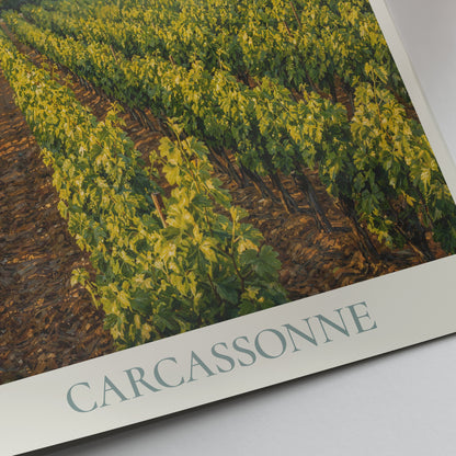 Carcassonne France Travel Poster: Cité de Carcassonne and Vineyards Art Print