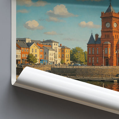 Cardiff Travel Poster, Pierhead Building Art Print | Wales Cityscape Wall Art | Modern Home Decor