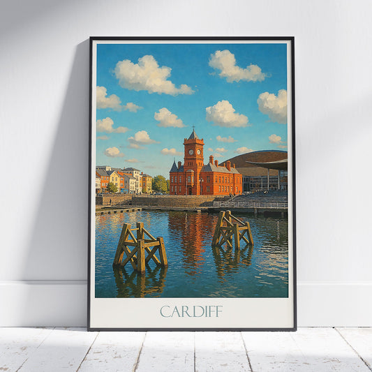 Cardiff Travel Poster, Pierhead Building Art Print | Wales Cityscape Wall Art | Modern Home Decor