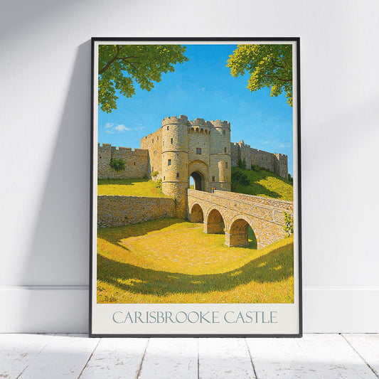 Carisbrooke Castle Travel Poster, Isle of Wight England | Medieval Castle Art Print | UK Historic Landmark Decor