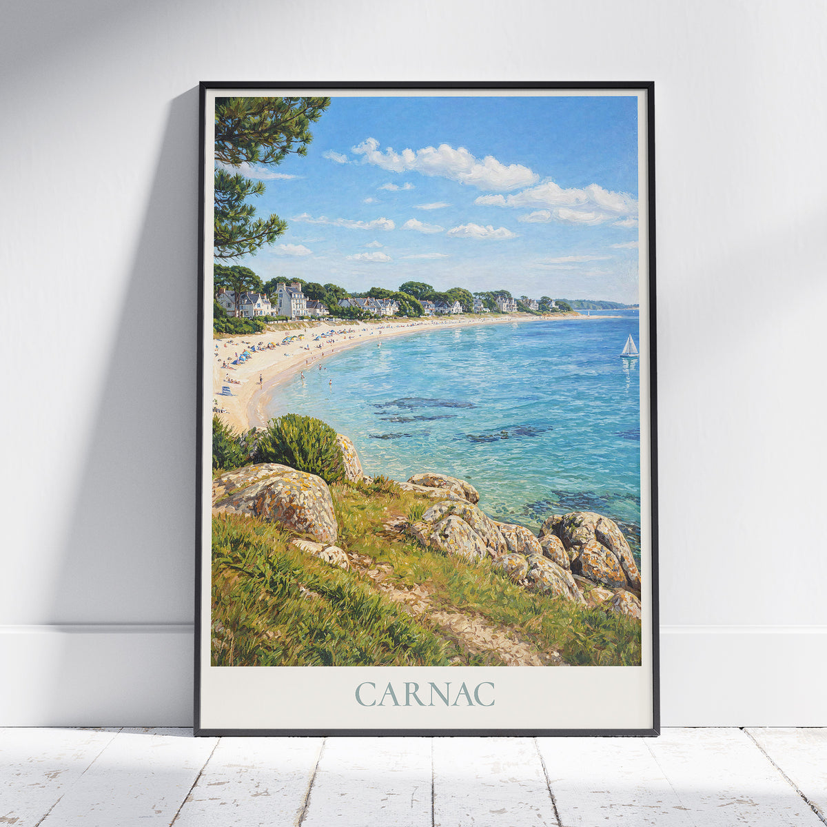 Carnac Brittany Travel Poster: Grande Plage and Seaside Villas Art Print