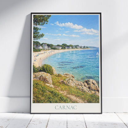 Carnac Brittany Travel Poster: Grande Plage and Seaside Villas Art Print