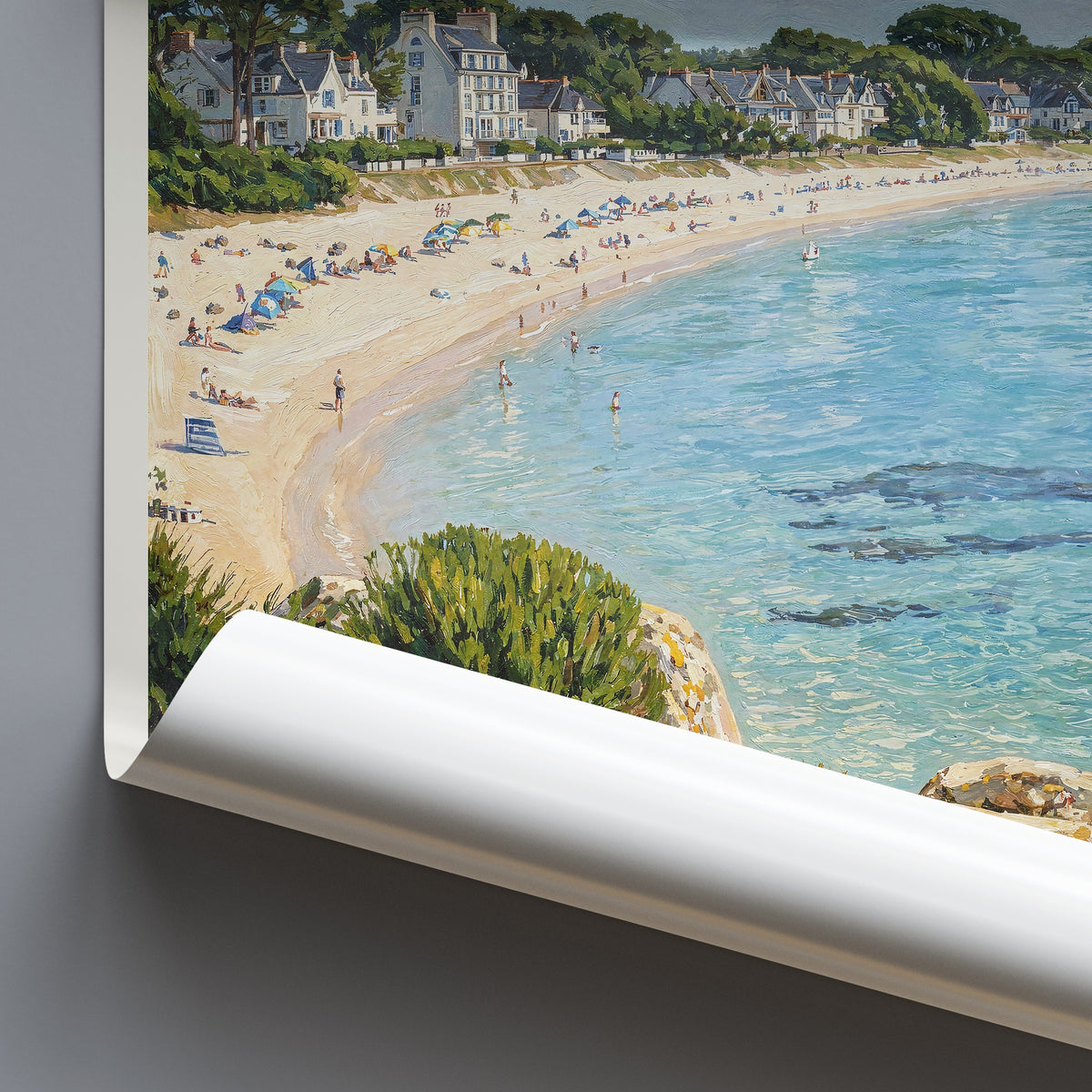 Carnac Brittany Travel Poster: Grande Plage and Seaside Villas Art Print