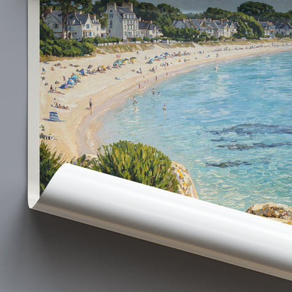 Carnac Brittany Travel Poster: Grande Plage and Seaside Villas Art Print