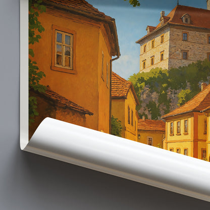Cesky Krumlov Travel Poster, Historic Street View ~ Czech Republic Castle Town Art Print | Europe Wall Decor & Gift