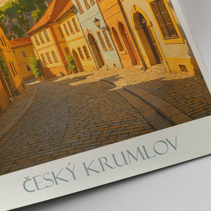 Cesky Krumlov Travel Poster, Historic Street View ~ Czech Republic Castle Town Art Print | Europe Wall Decor & Gift