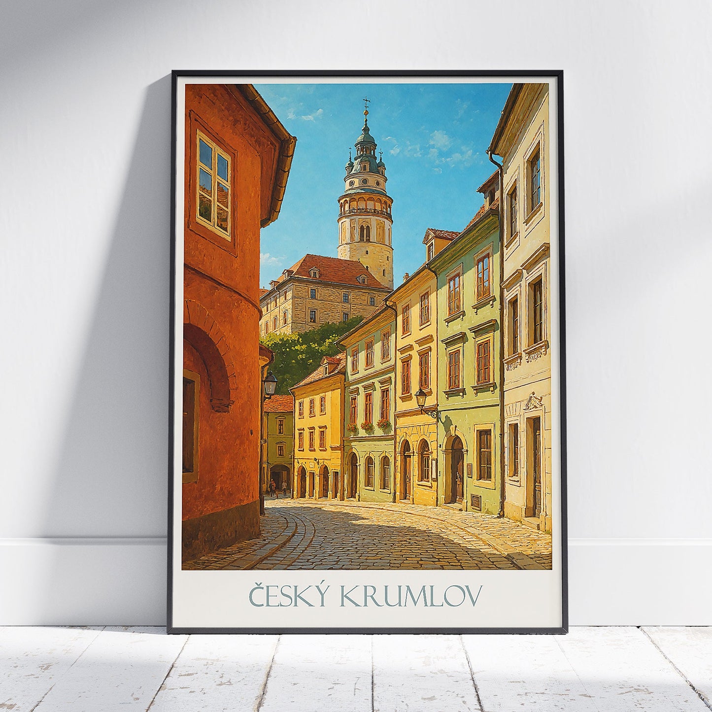 Cesky Krumlov Travel Poster, Historic Street View ~ Czech Republic Castle Town Art Print | Europe Wall Decor & Gift