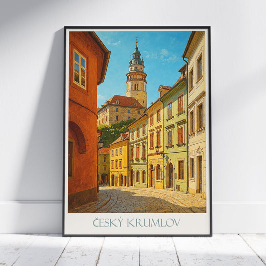Cesky Krumlov Travel Poster, Historic Street View ~ Czech Republic Castle Town Art Print | Europe Wall Decor & Gift