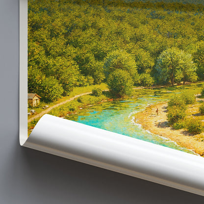 Cetina River Source Travel Poster, Blue Eye Croatia Art Print | Impressionist Landscape Painting | Nature Wall Decor Gift