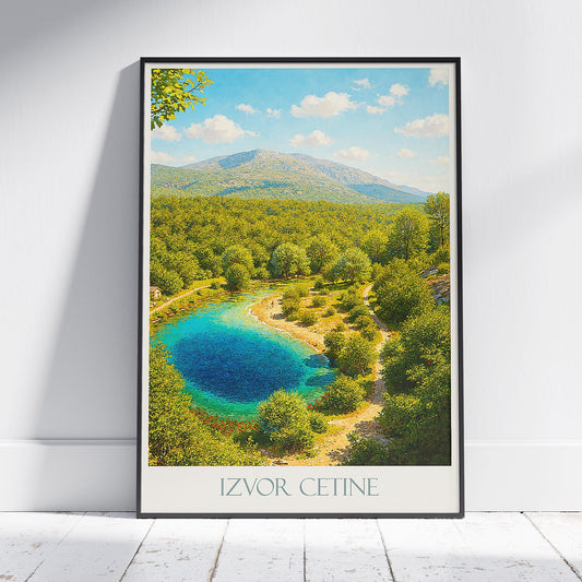 Cetina River Source Travel Poster, Blue Eye Croatia Art Print | Impressionist Landscape Painting | Nature Wall Decor Gift