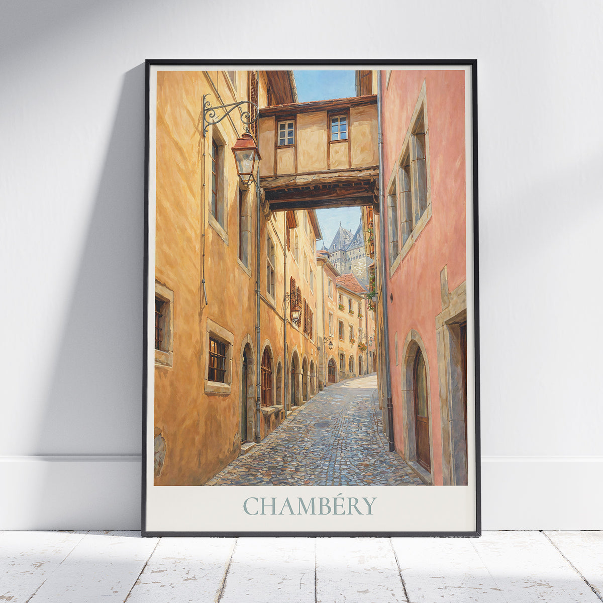 Chambéry Savoie Travel Poster: Vieux Chambéry and Château des Ducs de Savoie Painted Art Print