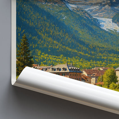 Chamonix Travel Poster, Mont Blanc View | French Alps Art Print | Mountain Village Wall Decor Gift