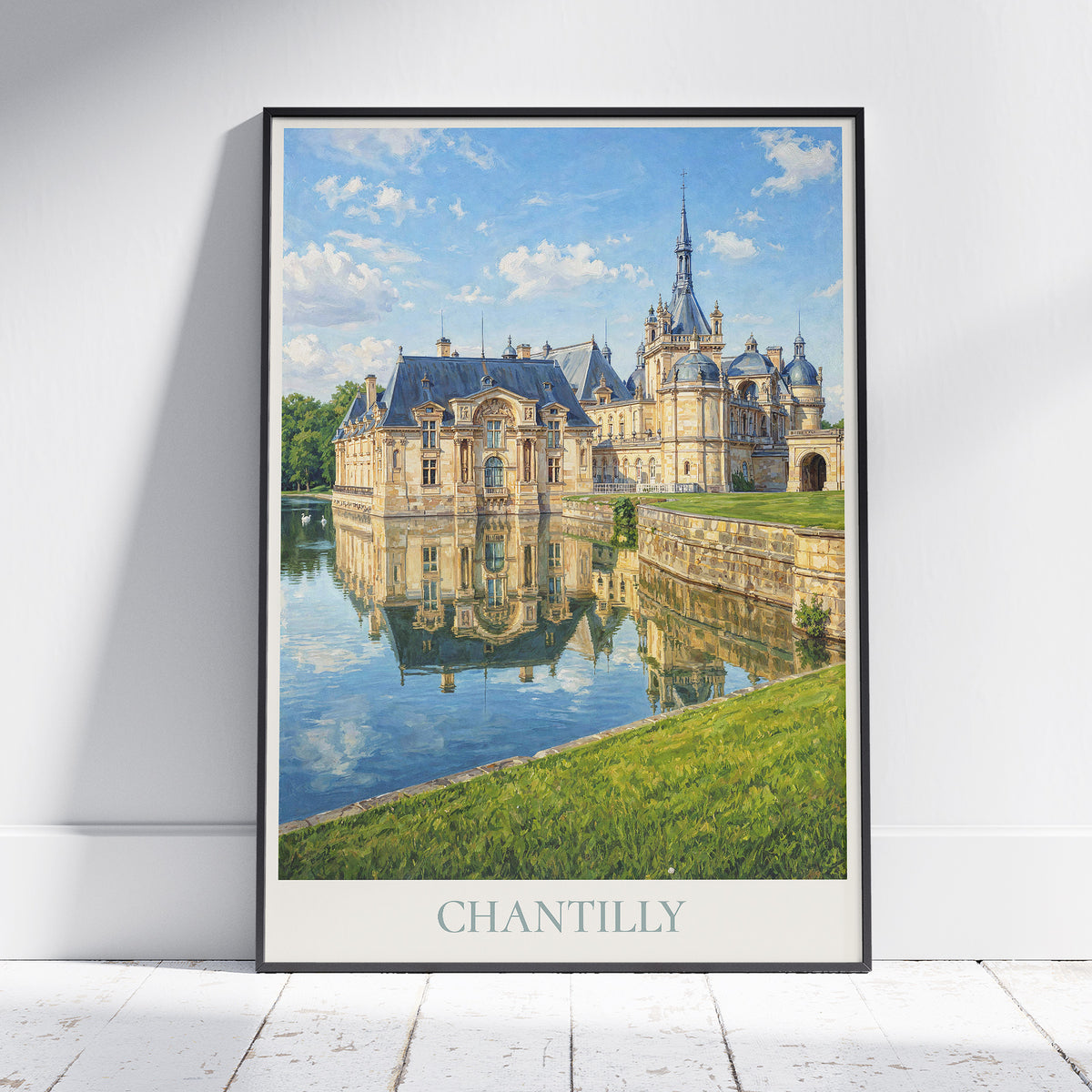Chantilly France Travel Poster: Château de Chantilly Painted Art Print