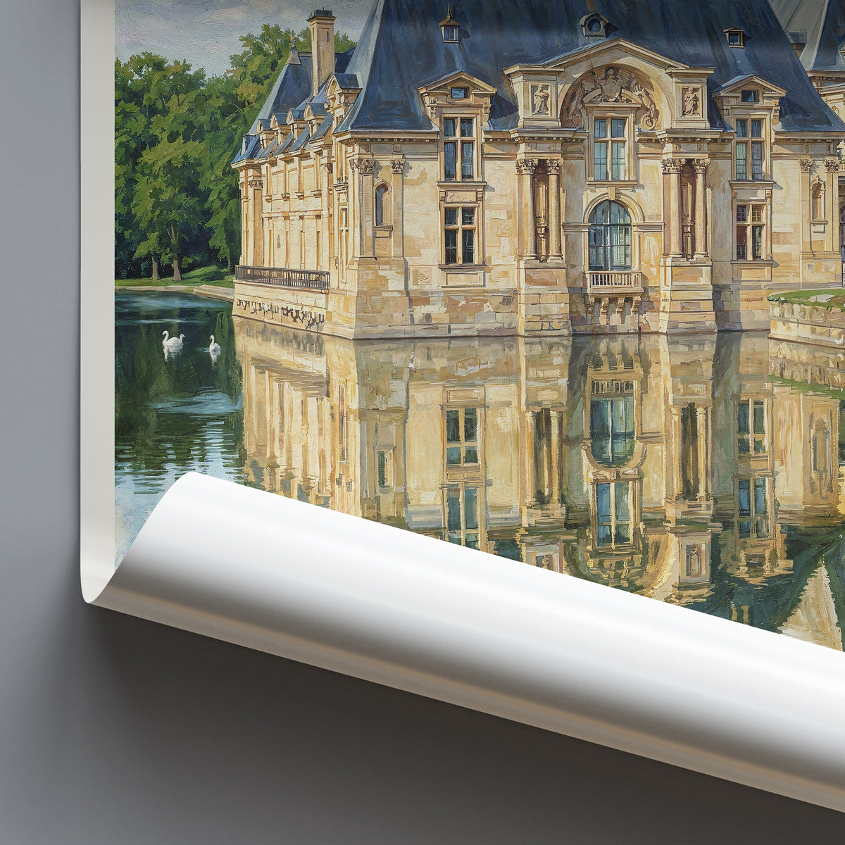 Chantilly France Travel Poster: Château de Chantilly Painted Art Print