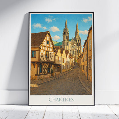 Chartres Travel Poster | Charming Street View | Historic Cathedral Art Print | France Home Decor