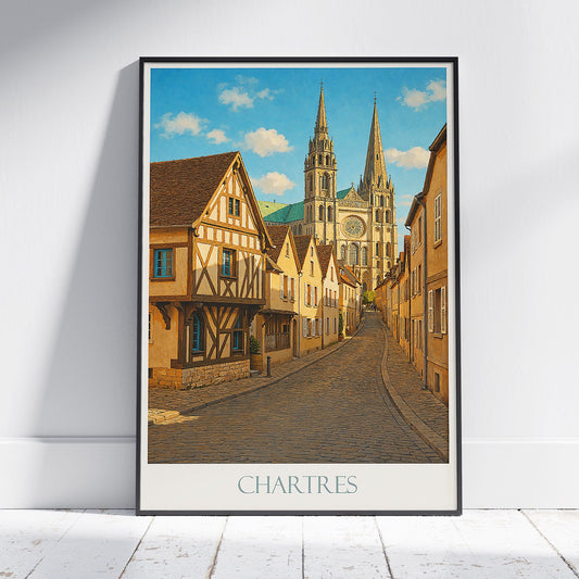 Chartres Travel Poster | Charming Street View | Historic Cathedral Art Print | France Home Decor