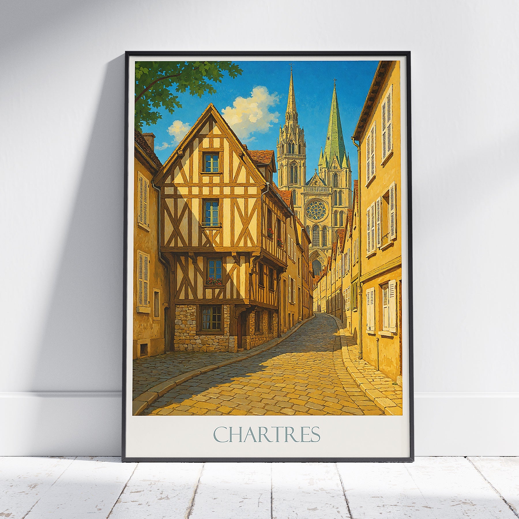 Chartres Travel Poster, Medieval Street Art ~ France Cathedral Print | Historic City Wall Decor | European Charm Gift