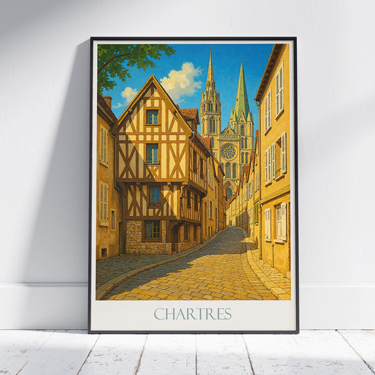Chartres Travel Poster, Medieval Street Art ~ France Cathedral Print | Historic City Wall Decor | European Charm Gift