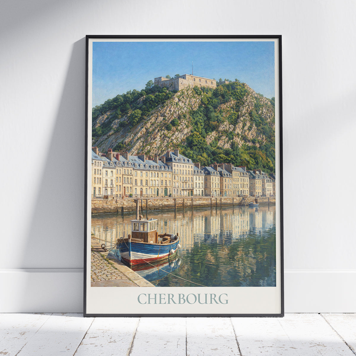 Cherbourg Normandy Travel Poster: Fort du Roule and Harbour Art Print