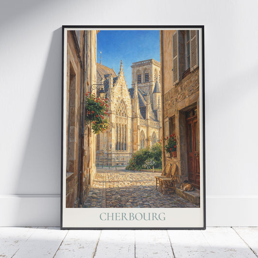 Cherbourg Normandy Travel Poster: Basilique Sainte-Trinité Painted Art Print