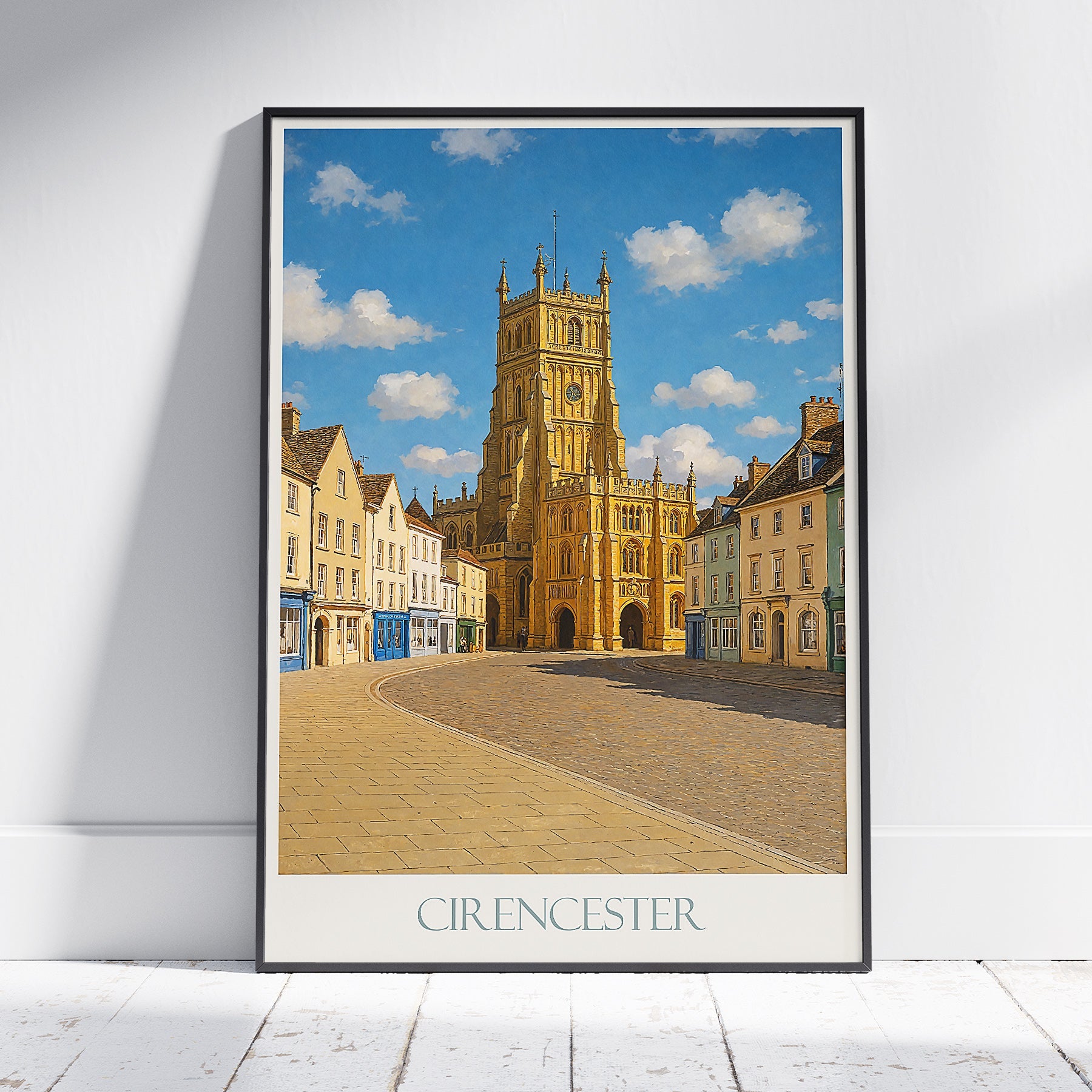 Cirencester Travel Poster, St. John Baptist Church Townscape | Cotswolds England Art Print & Home Decor | UK Destination Gift