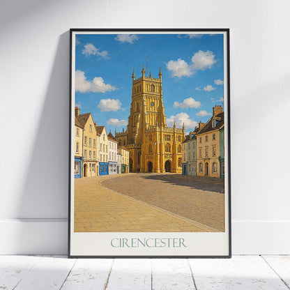Cirencester Travel Poster, St. John Baptist Church Townscape | Cotswolds England Art Print & Home Decor | UK Destination Gift