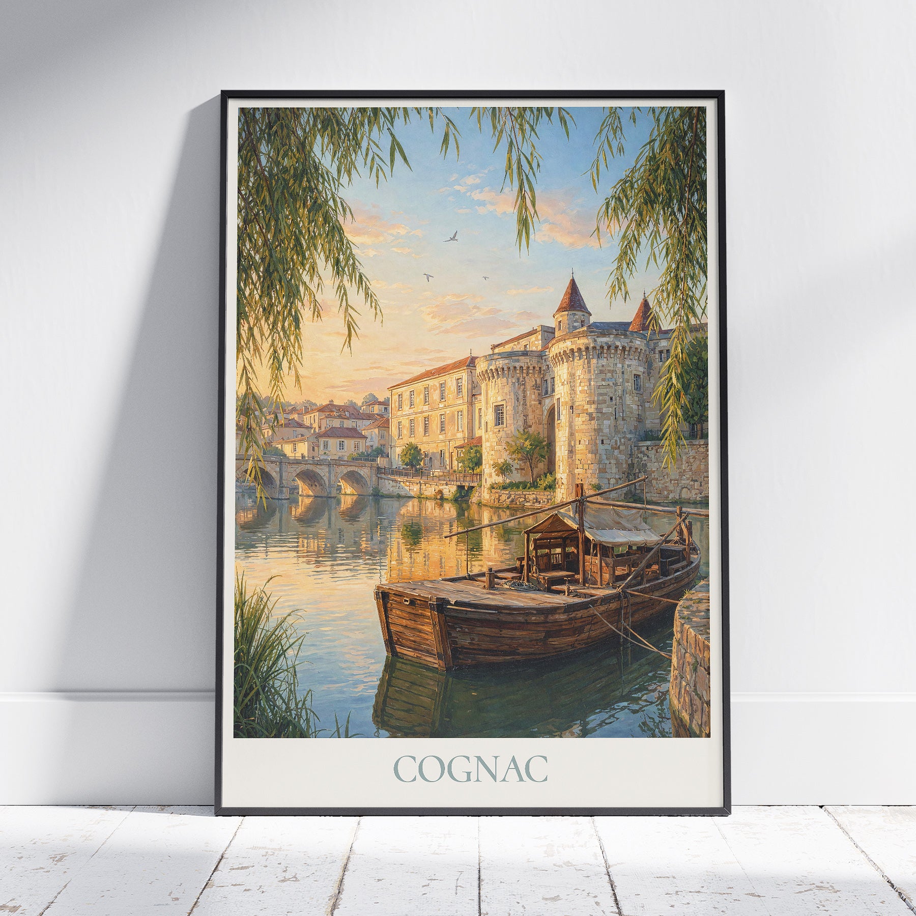 Cognac France Travel Poster: Porte Saint-Jacques and Charente River Art Print