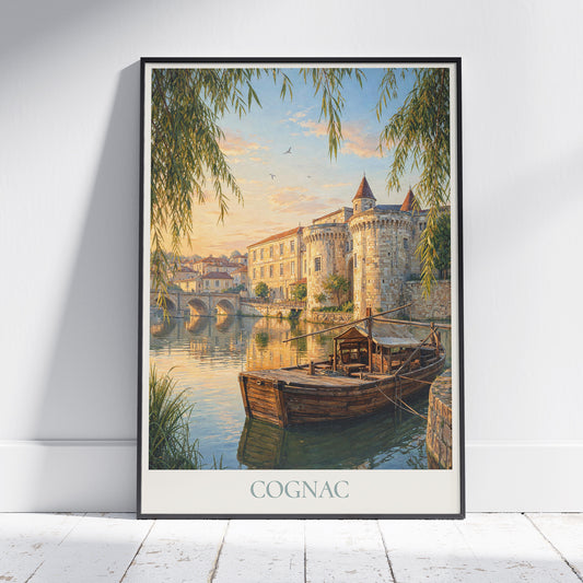 Cognac France Travel Poster: Porte Saint-Jacques and Charente River Art Print