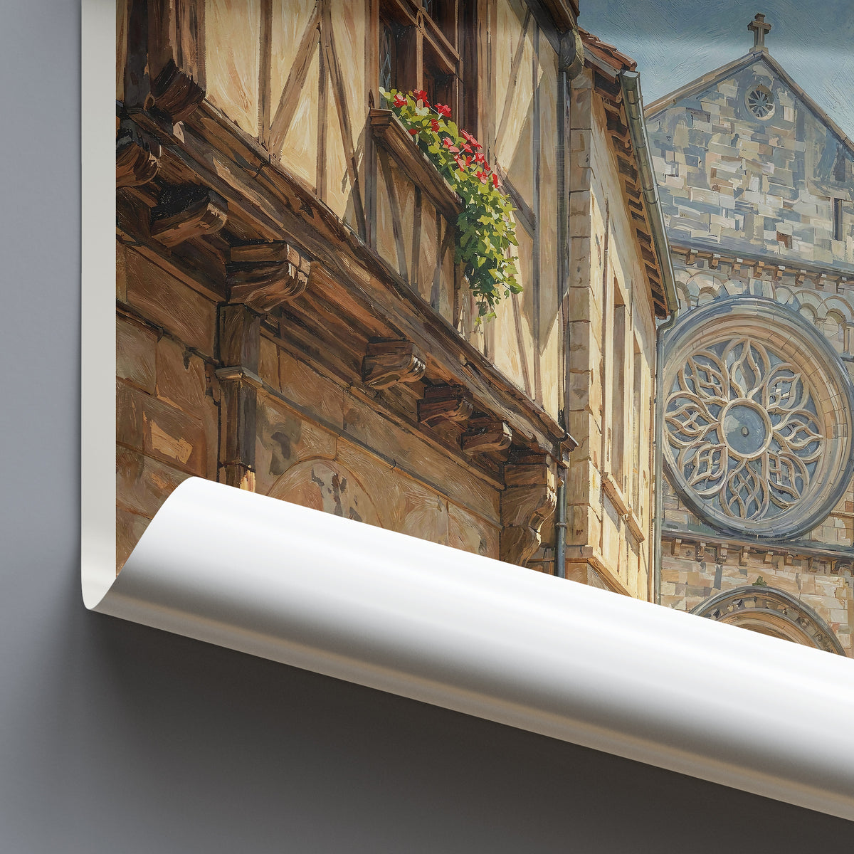 Cognac Charente Travel Poster: Saint-Léger Church and Old Town Cobbled Street Art Print