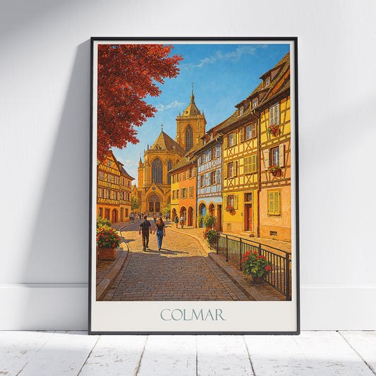 Colmar Travel Poster | Colorful Alsace Street Art Print | France Wall Decor | European Cityscape Painting
