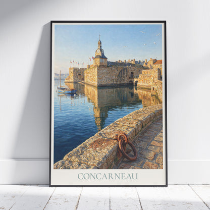 Concarneau Brittany Travel Poster: Ville Close and Clock Tower Art Print
