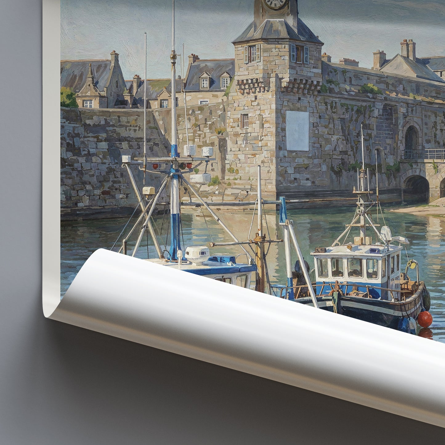 Concarneau Brittany Travel Poster: Ville Close and Fishing Boats Art Print